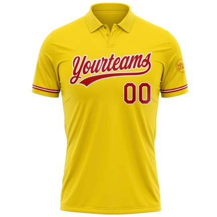 Custom Name Number Yellow Red-White Vapor Performance Golf Polo Shirt - Personalized Team Apparel Personalized Yellow Red-White