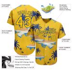 Custom Name Number Baseball Jersey with 3D Pattern Hawaii Palm Trees Yellow Royal Design - Personalized Sun Beach Team Gear