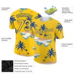 Custom Name and Number Hawaii Palm Trees 3D Pattern Performance T-Shirt - Yellow Royal Design for Beach Team Personalized