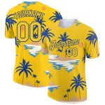 Custom Name and Number Hawaii Palm Trees 3D Pattern Performance T-Shirt - Yellow Royal Design for Beach Team Personalized
