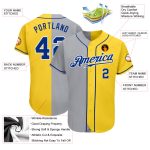 Custom Name Number Baseball Jersey - Personalized Yellow Gray-White Authentic Split Team Fashion Personalized Yellow Royal