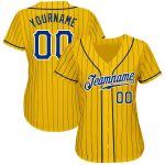 Custom Name and Number Personalized Baseball Jersey - Yellow Royal Pinstripe Authentic Team Jersey Personalized Yellow Royal