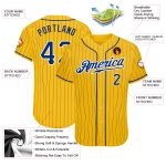 Custom Name and Number Personalized Baseball Jersey - Yellow Royal Pinstripe Authentic Team Jersey Personalized Yellow Royal