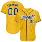Custom Name and Number Personalized Baseball Jersey - Yellow Royal Pinstripe Authentic Team Jersey Personalized Yellow Royal