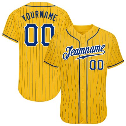 Custom Name and Number Personalized Baseball Jersey - Yellow Royal Pinstripe Authentic Team Jersey Personalized Yellow Royal