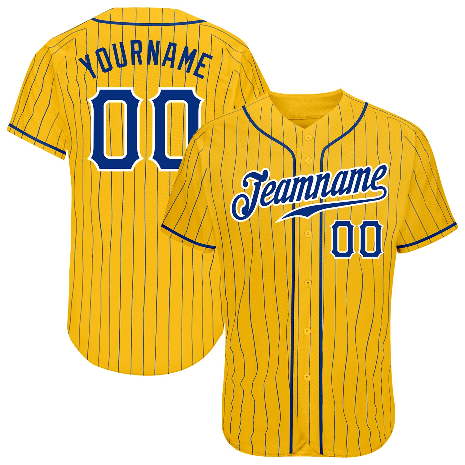 Custom Name and Number Personalized Baseball Jersey - Yellow Royal Pinstripe Authentic Team Jersey Personalized Yellow Royal