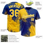 Custom Name Number Softball Jersey Unisex Brush Stroke 3D Pattern Yellow Royal-White Two-Button Design Personalized Yellow