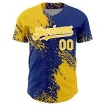 Custom Name and Number Personalized Baseball Jersey - Yellow Royal-White 3D Abstract Brush Stroke Design Personalized Yellow