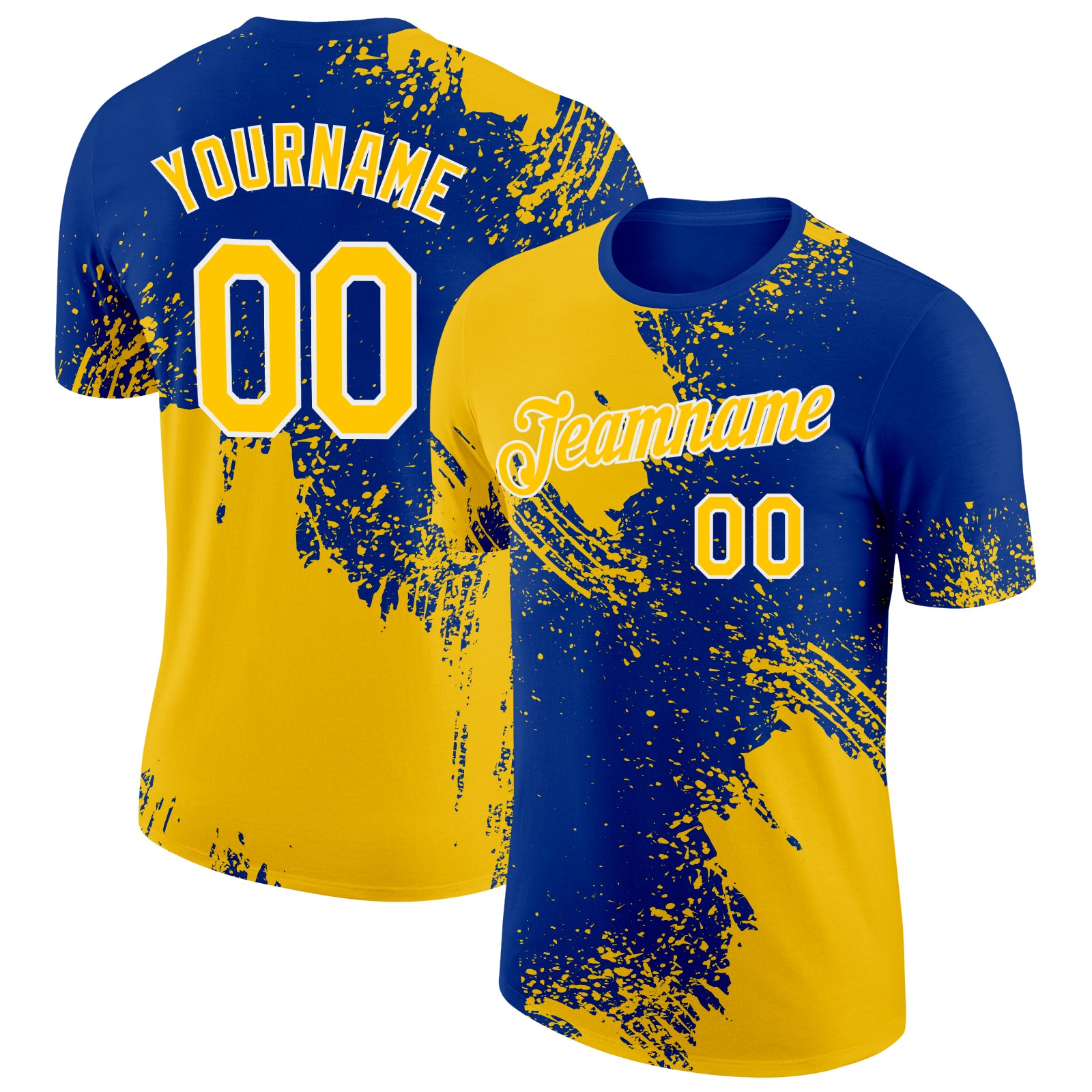 Custom Name and Number Performance T-Shirt with Personalized Yellow Royal-White 3D Abstract Brush Stroke Design Personalized