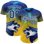 Custom Name & Number 3D Animal Wolf Baseball Jersey - Yellow Royal-White Design Personalized Yellow Royal-White 3D Pattern