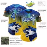 Custom Name & Number 3D Animal Wolf Baseball Jersey - Yellow Royal-White Design Personalized Yellow Royal-White 3D Pattern