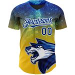 Custom Name & Number 3D Animal Wolf Baseball Jersey - Yellow Royal-White Design Personalized Yellow Royal-White 3D Pattern