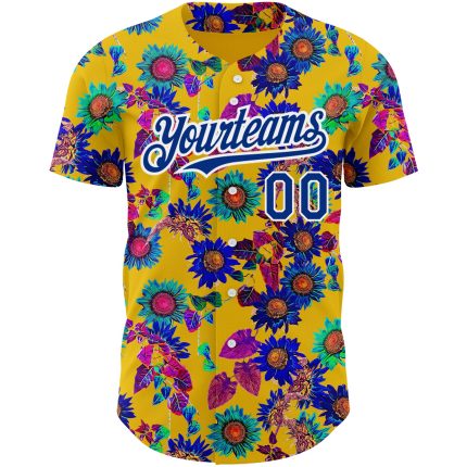 Customizable 3D Pattern Yellow and White Baseball Jersey with Big Flower Design from Northeast China - Authentic Team Jersey