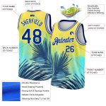 Custom Name and Number Tropical Hawaii Leaves 3D Pattern Basketball Jersey - Personalized Yellow Royal-White Team Jersey