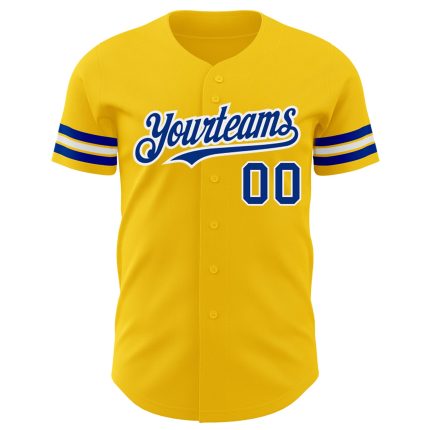 Personalized Authentic Baseball Jersey - Yellow Royal-White Design Personalized Yellow Royal-White Authentic Baseball Jersey