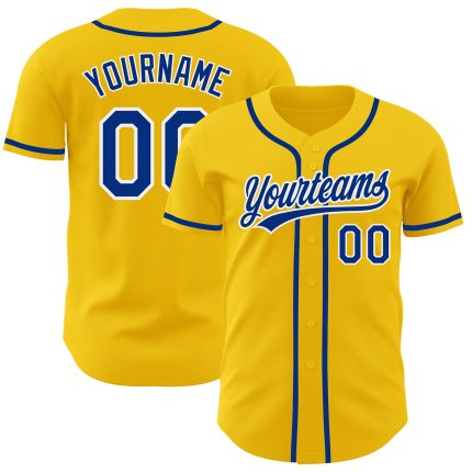 Custom Name and Number Personalized Baseball Jersey - Yellow Royal White Authentic Team Jersey Personalized Yellow Royal-White