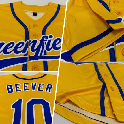 Custom Name and Number Personalized Baseball Jersey - Yellow Royal White Authentic Team Jersey Personalized Yellow Royal-White