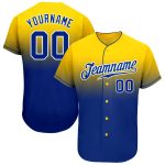 Custom Team Name and Number Baseball Jersey - Personalized Yellow Royal-White Authentic Fade Fashion Jersey Personalized