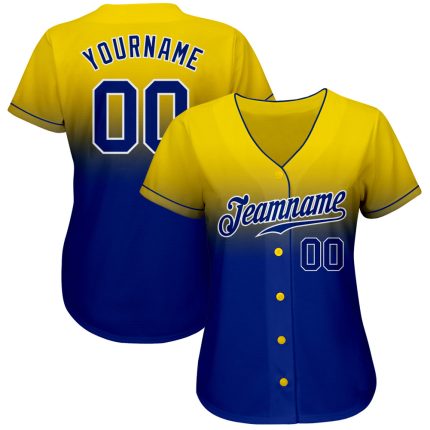 Custom Team Name and Number Baseball Jersey - Personalized Yellow Royal-White Authentic Fade Fashion Jersey Personalized