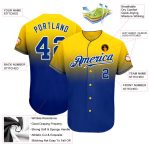 Custom Team Name and Number Baseball Jersey - Personalized Yellow Royal-White Authentic Fade Fashion Jersey Personalized