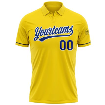 Custom Name and Number Yellow Royal-White Performance Golf Polo Shirt - Personalized Team Apparel Personalized Yellow Royal-White