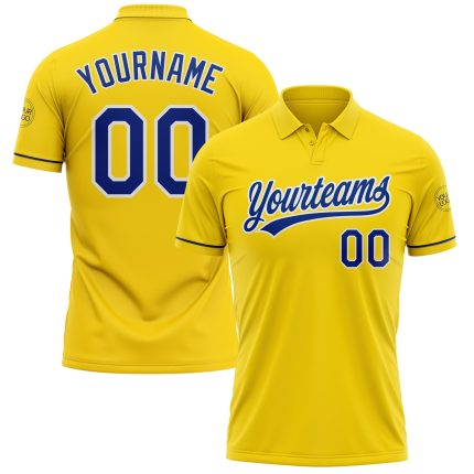 Custom Name and Number Yellow Royal-White Performance Golf Polo Shirt - Personalized Team Apparel Personalized Yellow Royal-White