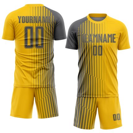 Custom Soccer Jersey with Personalized Name and Number, Yellow Steel Gray Lines Design, Sublimation Uniform Personalized