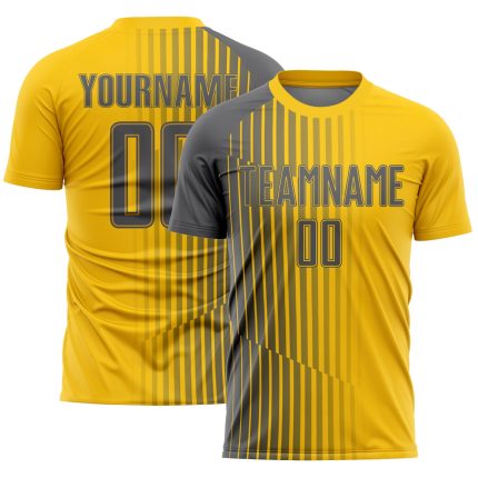 Custom Soccer Jersey with Personalized Name and Number, Yellow Steel Gray Lines Design, Sublimation Uniform Personalized