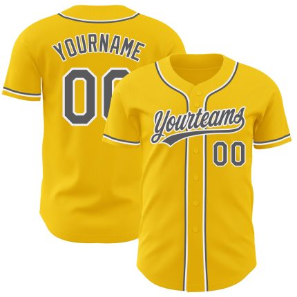 Custom Team Baseball Jersey - Personalized Yellow Gray White Authentic with Name and Number Personalized Yellow Steel Gray-White