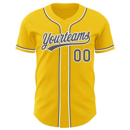 Custom Team Baseball Jersey - Personalized Yellow Gray White Authentic with Name and Number Personalized Yellow Steel Gray-White