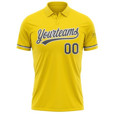 Custom Name Number Performance Vapor Golf Polo Shirt - Personalized Yellow Steel Gray-White Personalized Yellow Steel Gray-White