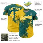 Custom Name and Number Authentic Baseball Jersey - Personalized Yellow Teal White 3D Abstract Brush Stroke Design Personalized