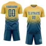 Customizable US Navy Geometric Triangle Soccer Jersey - Personalized Yellow and Blue-White Team Uniform with Name & Number