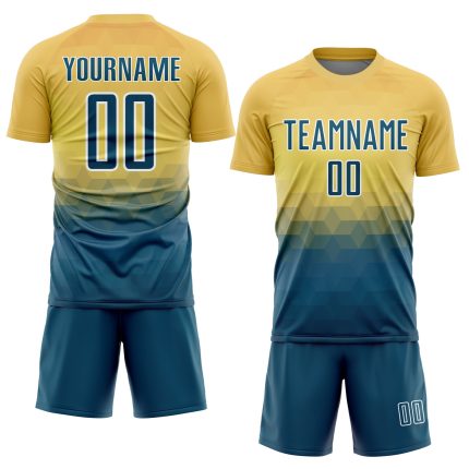 Customizable US Navy Geometric Triangle Soccer Jersey - Personalized Yellow and Blue-White Team Uniform with Name & Number