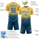 Customizable US Navy Geometric Triangle Soccer Jersey - Personalized Yellow and Blue-White Team Uniform with Name & Number