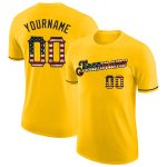 Custom USA Flag T-Shirt with Black Performance Fabric - Vintage Yellow Design, Personalized with Team Name and Number Personalized