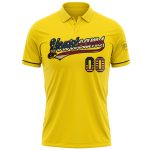 Personalized USA Flag Golf Polo Shirt with Custom Name & Number - Black Vintage Performance Vapor Style, Yellow Design Personalized
