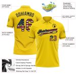 Personalized USA Flag Golf Polo Shirt with Custom Name & Number - Black Vintage Performance Vapor Style, Yellow Design Personalized