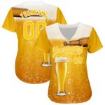 Personalized 3D Pattern Design Beer Baseball Jersey - Yellow White Authentic Jersey Personalized Yellow White 3D Pattern