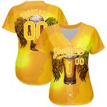 Custom Name and Number Beer Jersey - Personalized 3D Yellow White Pattern Authentic Baseball Team Jersey Personalized Yellow