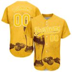 Custom Name Number Baseball Jersey 3D Pattern Design Yellow White Authentic for Beer Festival Personalized Yellow White 3D
