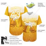 Custom Name and Number Baseball Jersey for International Beer Day - Personalized 3D Pattern Design in Yellow and White Personalized