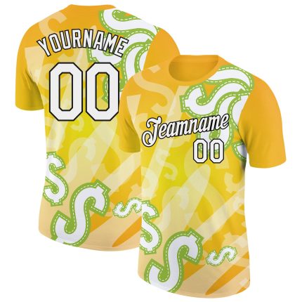 Custom Dollar Sign Money Theme T-Shirt with Personalized Name and Number in Yellow and Black 3D Pattern Design Personalized