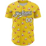 Custom 3D Pattern Baseball Jersey with Name and Number - Personalized Yellow White-Black Duck Design Personalized Yellow