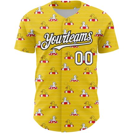 Custom 3D Pattern Baseball Jersey with Name and Number - Personalized Yellow White-Black Duck Design Personalized Yellow
