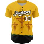 Personalized Jesus Christ Religion Cross Baseball Jersey - Yellow White-Black 3D Pattern Good Friday Personalized Yellow
