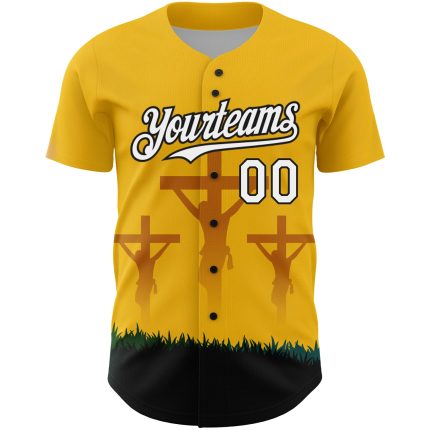 Personalized Jesus Christ Religion Cross Baseball Jersey - Yellow White-Black 3D Pattern Good Friday Personalized Yellow