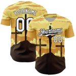 Personalized Jesus Christ Good Friday Baseball Jersey with Custom Name and Number, Yellow White-Black 3D Pattern Design Personalized