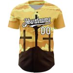 Personalized Jesus Christ Good Friday Baseball Jersey with Custom Name and Number, Yellow White-Black 3D Pattern Design Personalized