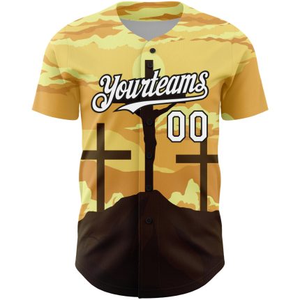 Personalized Jesus Christ Good Friday Baseball Jersey with Custom Name and Number, Yellow White-Black 3D Pattern Design Personalized